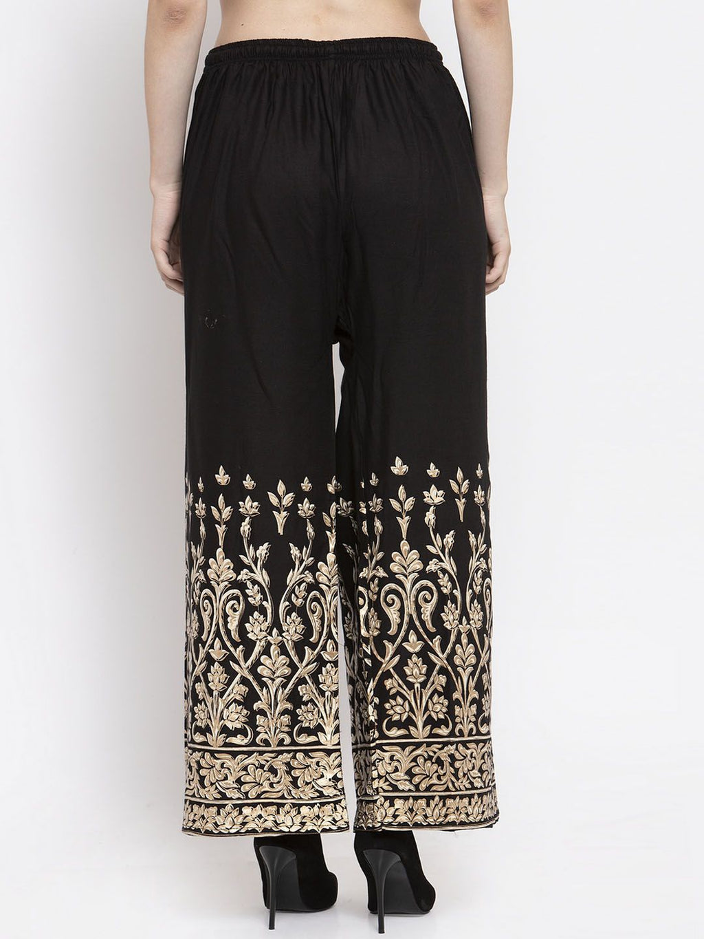 Dhimhi Women's Black Printed Wide Leg Palazzos
