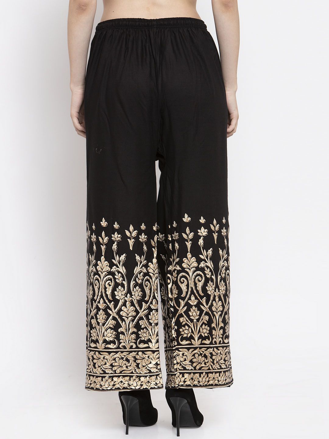 Dhimhi Women's Black Printed Wide Leg Palazzos