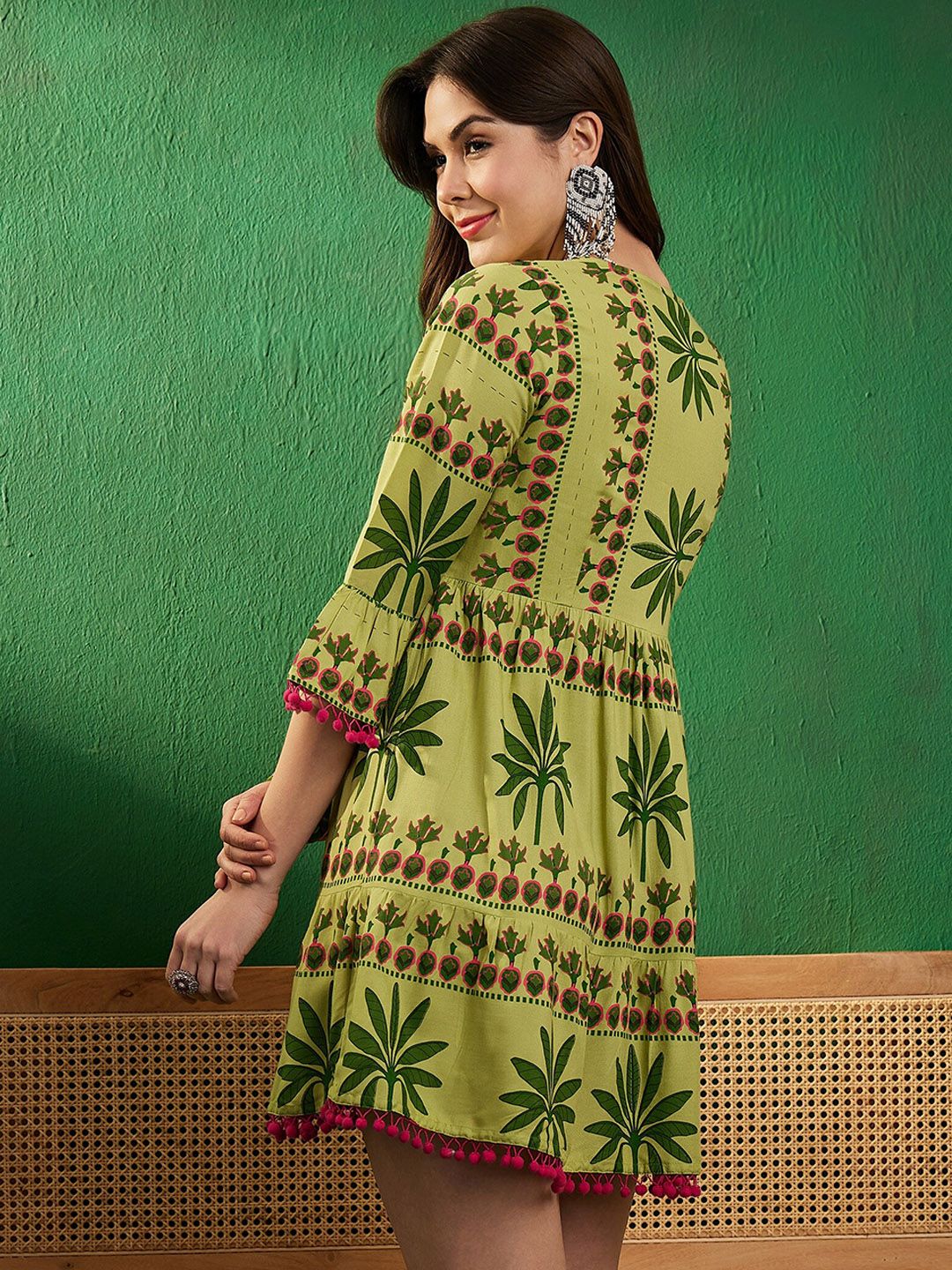 Dhimhi Women's Printed Pure Cotton Fit & Flare Mini Ethnic Dress