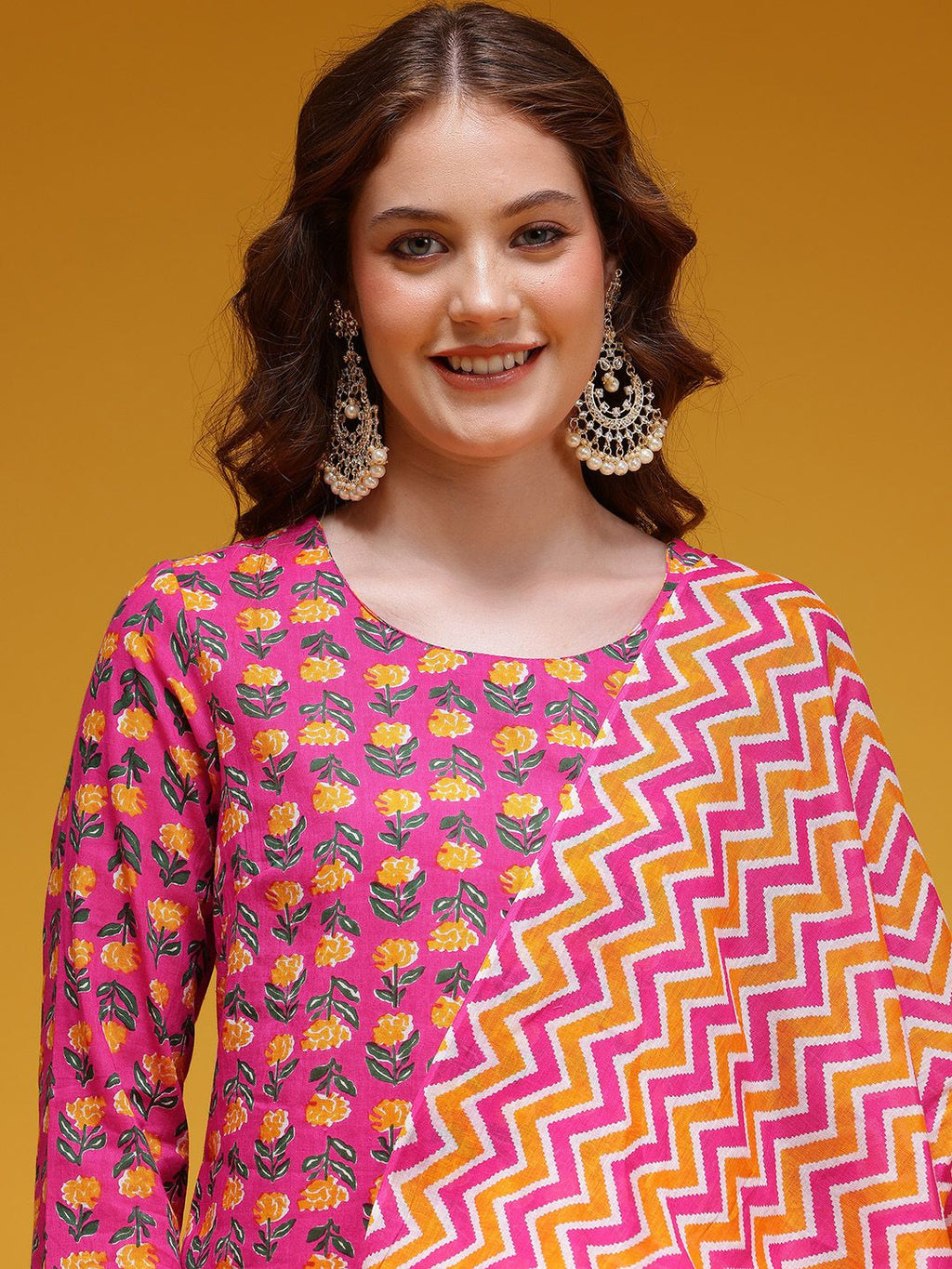 Dhimhi Women's Floral Printed Pure Cotton Kurta with Trousers & Dupatta