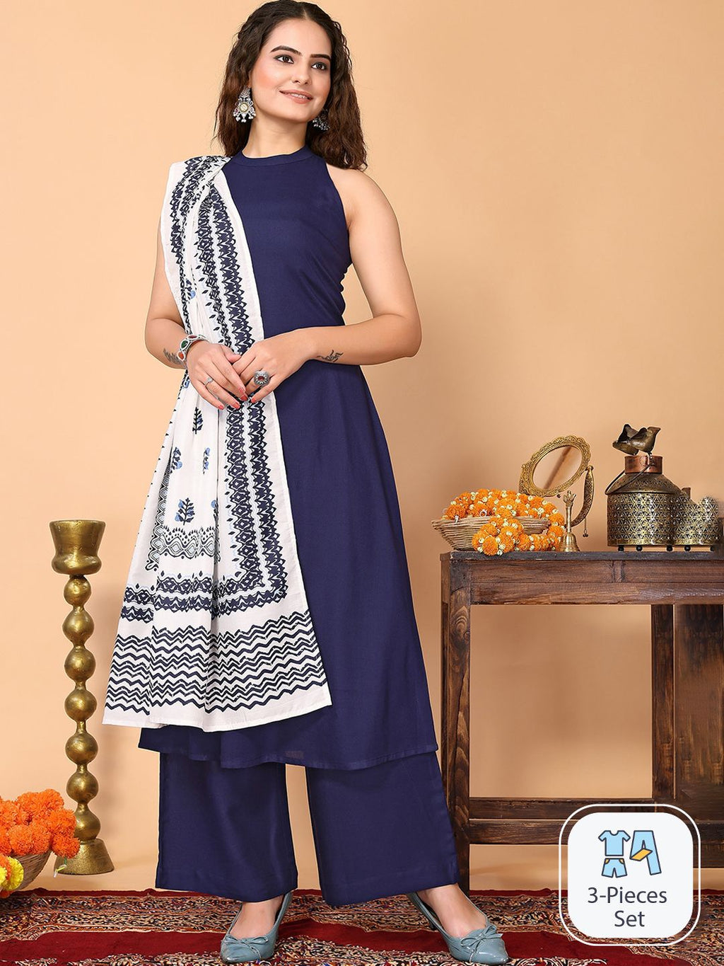 Dhimhi Women A-Line Kurta with Palazzos & Dupatta