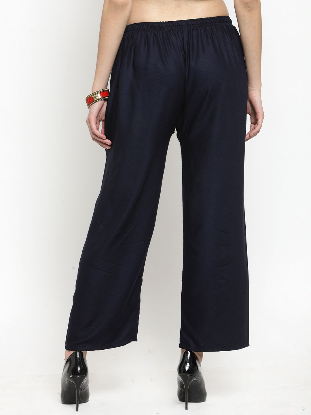 Dhimhi Women's Navy Blue Solid Straight Palazzos