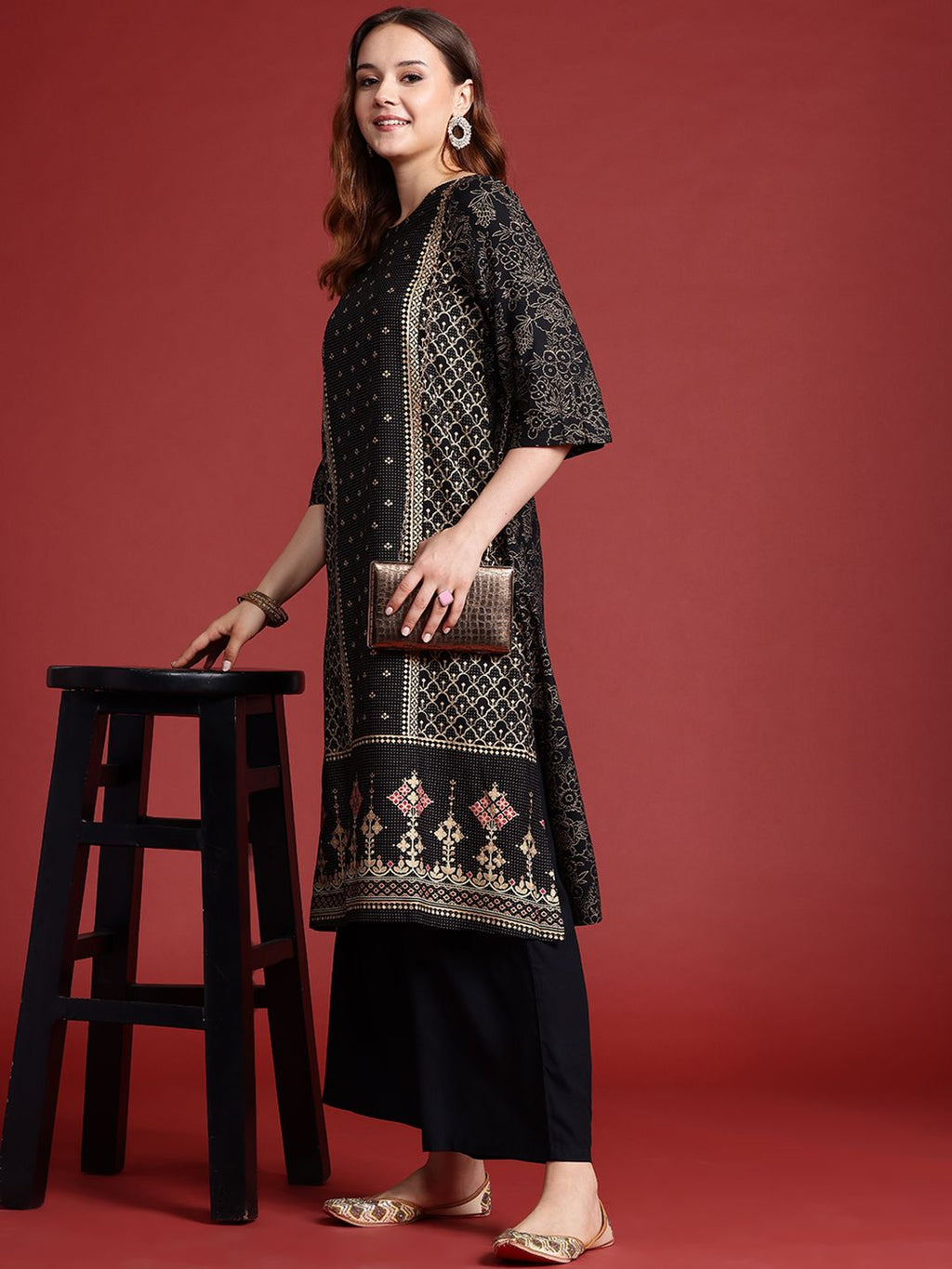 Dhimhi Women's Ethnic Motifs Print Kurta with Palazzos