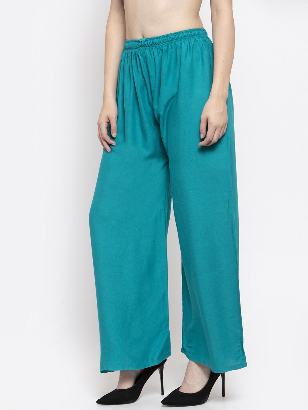 Dhimhi Women's Turquoise Blue Flared Ethnic Palazzos