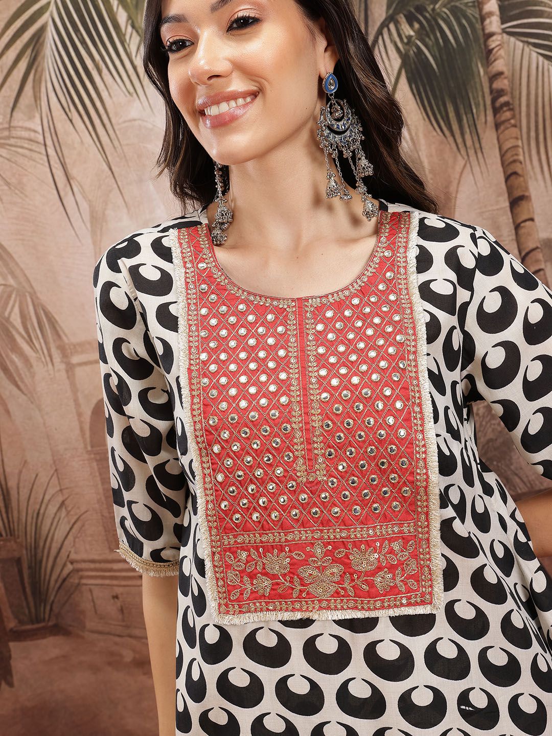 Dhimhi Women's Yoke Design Mirror Work Zari & Sequins Printed Kurta Set - dhimhi