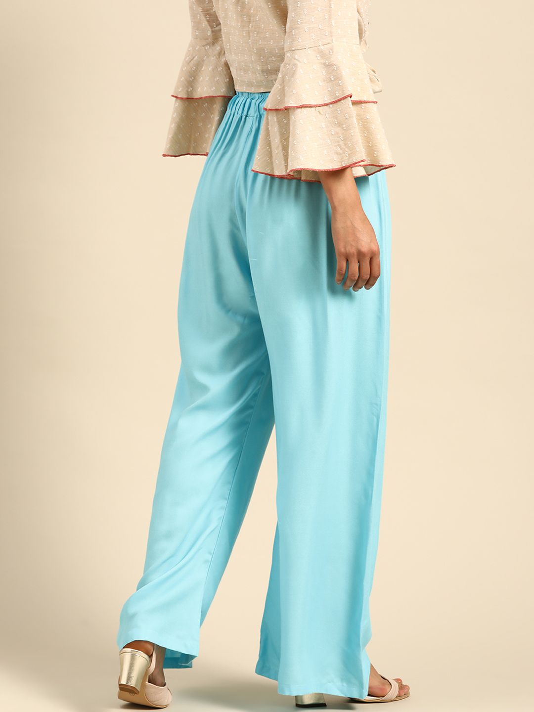 Dhimhi Women's Blue Solid Straight Palazzos