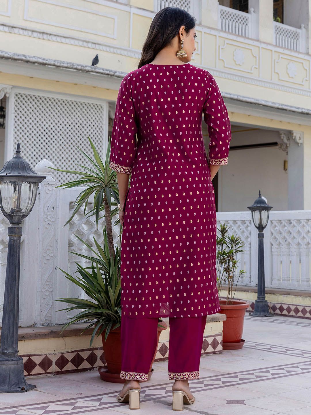 Dhimhi Women's Paisley Embroidered Sequinned Straight Kurta With Trouser And Dupatta - dhimhi