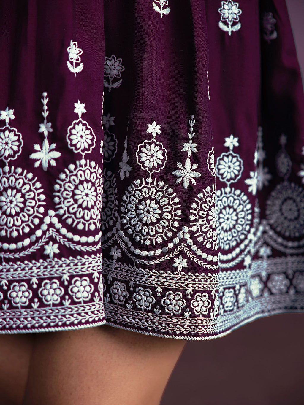 Dhimhi Women's Chikankari Embroidered Fit & Flare Ethnic Dress