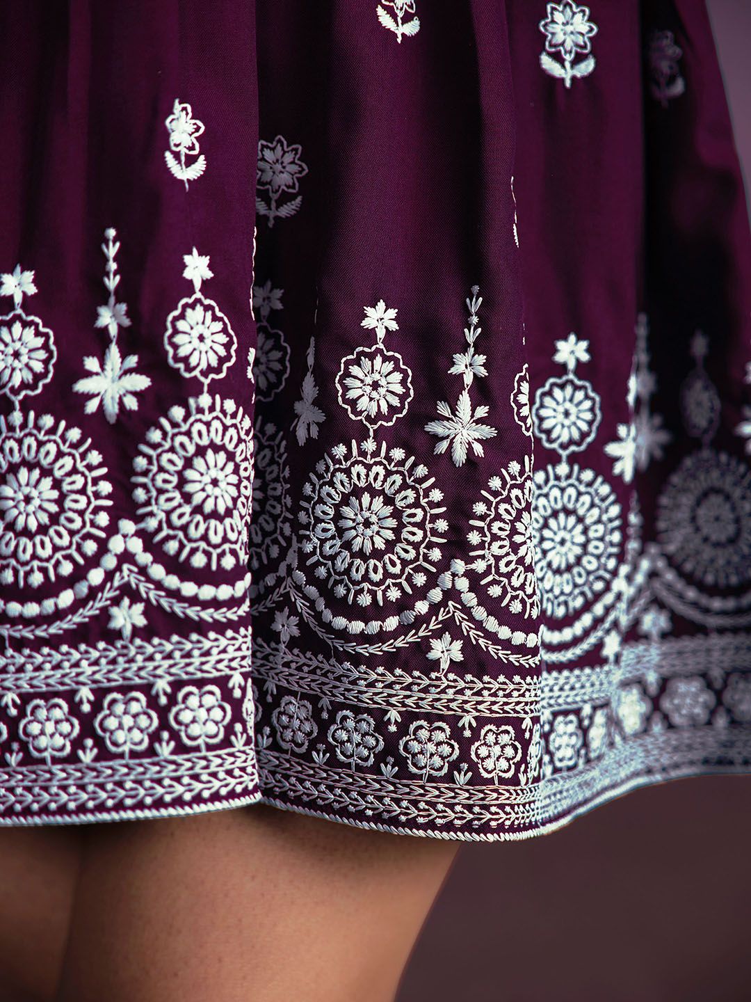Dhimhi Women's Chikankari Embroidered Fit & Flare Ethnic Dress