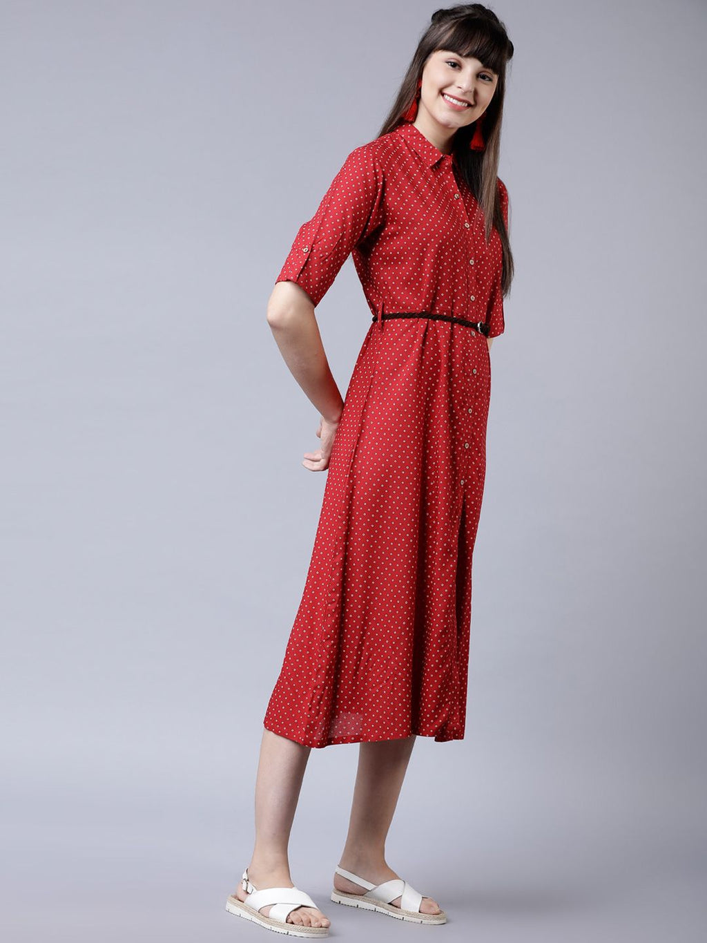Dhimhi Women's Red & White Shirt Dress