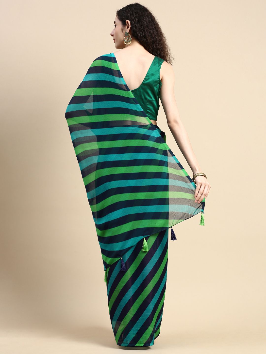 Dhimhi Women's Striped Poly Chiffon Leheriya Saree