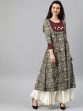 Round Neck Floral Printed Cotton Anarkali Kurta