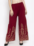 Dhimhi Women's Maroon Printed Wide Leg Palazzos