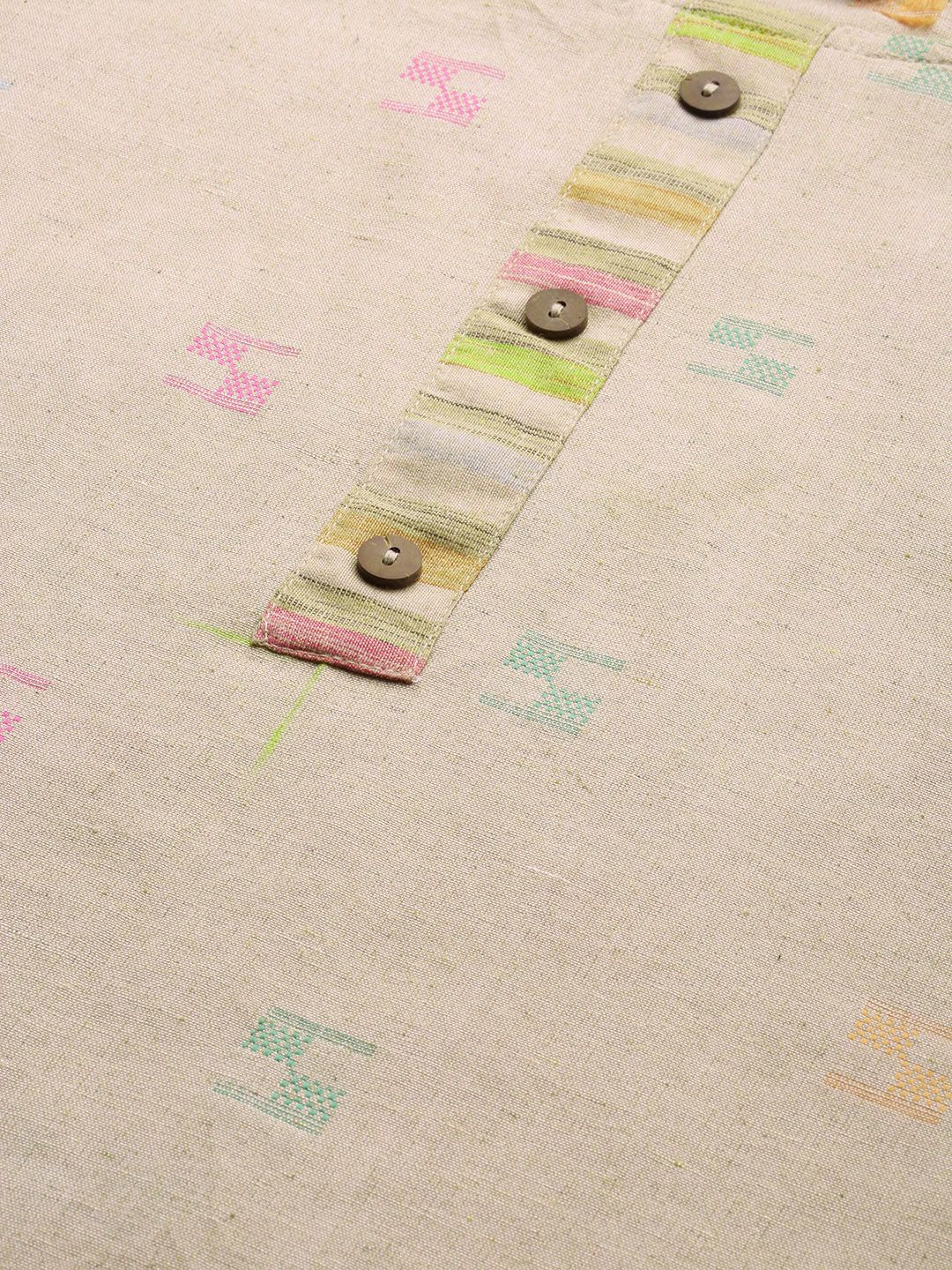 Dhimhi Women's Beige Pure Cotton Kurta with Trousers