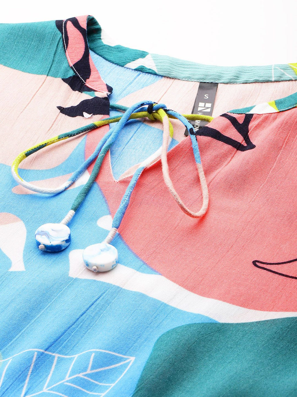 Dhimhi Women's Floral Print Puff Sleeves Tie-Up Neck Tiered Dress