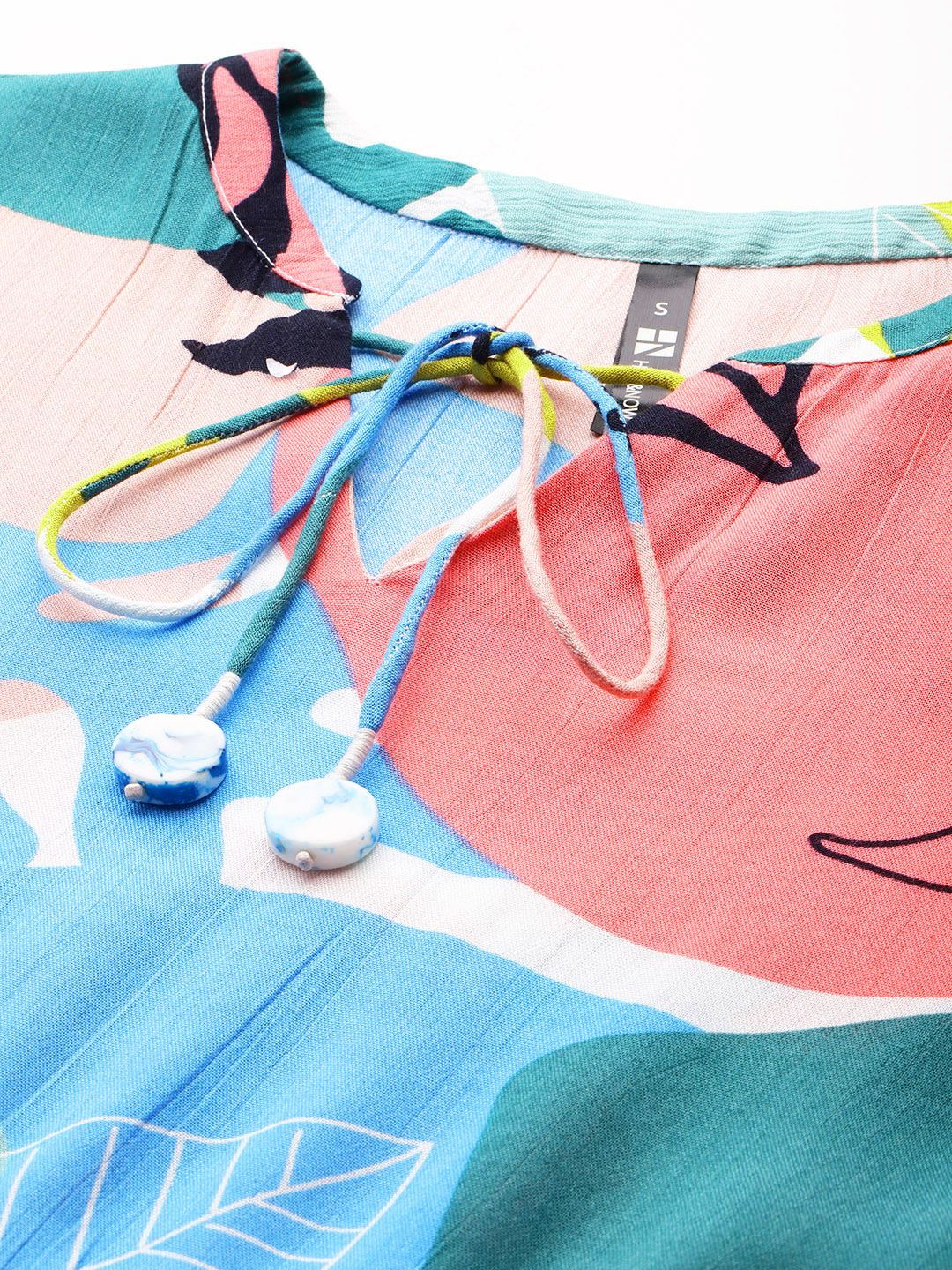 Dhimhi Women's Floral Print Puff Sleeves Tie-Up Neck Tiered Dress