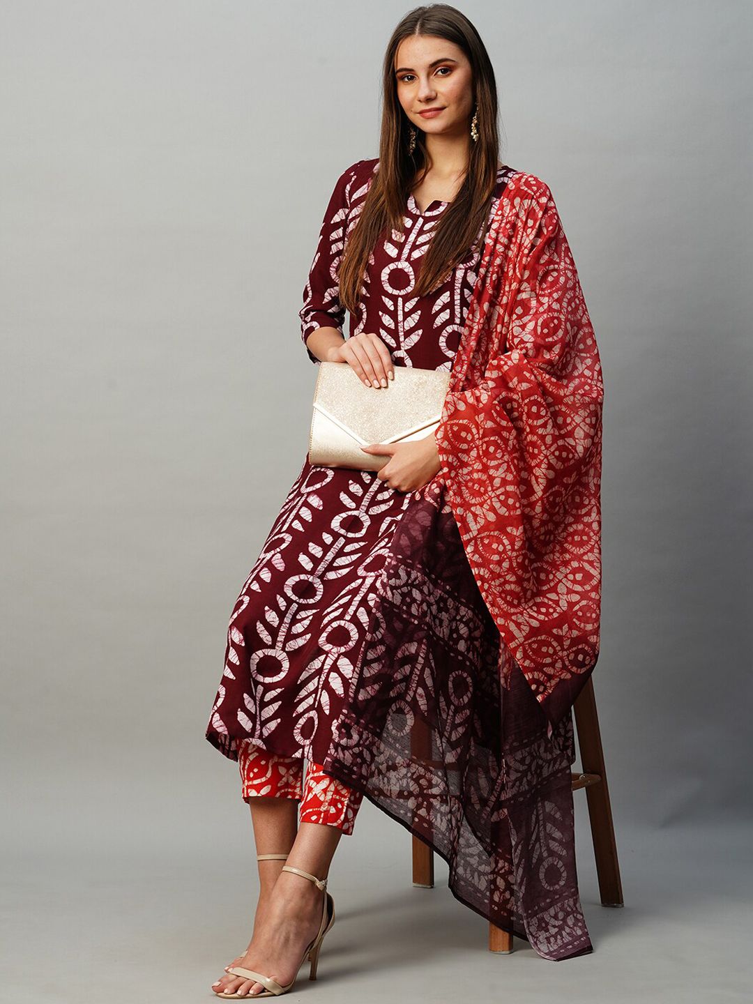 Dhimhi Women's Ethnic Motifs Printed Straight Kurta With Trousers & Dupatta