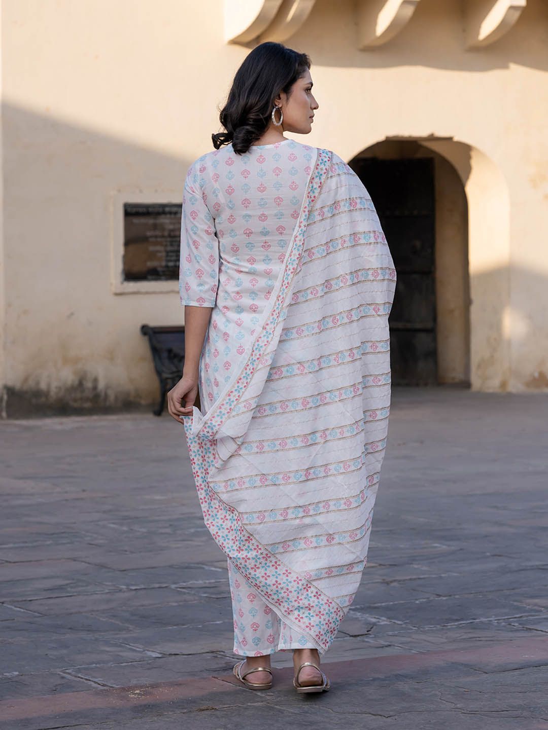 Dhimhi Women's Ethnic Motifs Embroidered Regular Pure Cotton Kurta with Trousers & With Dupatta