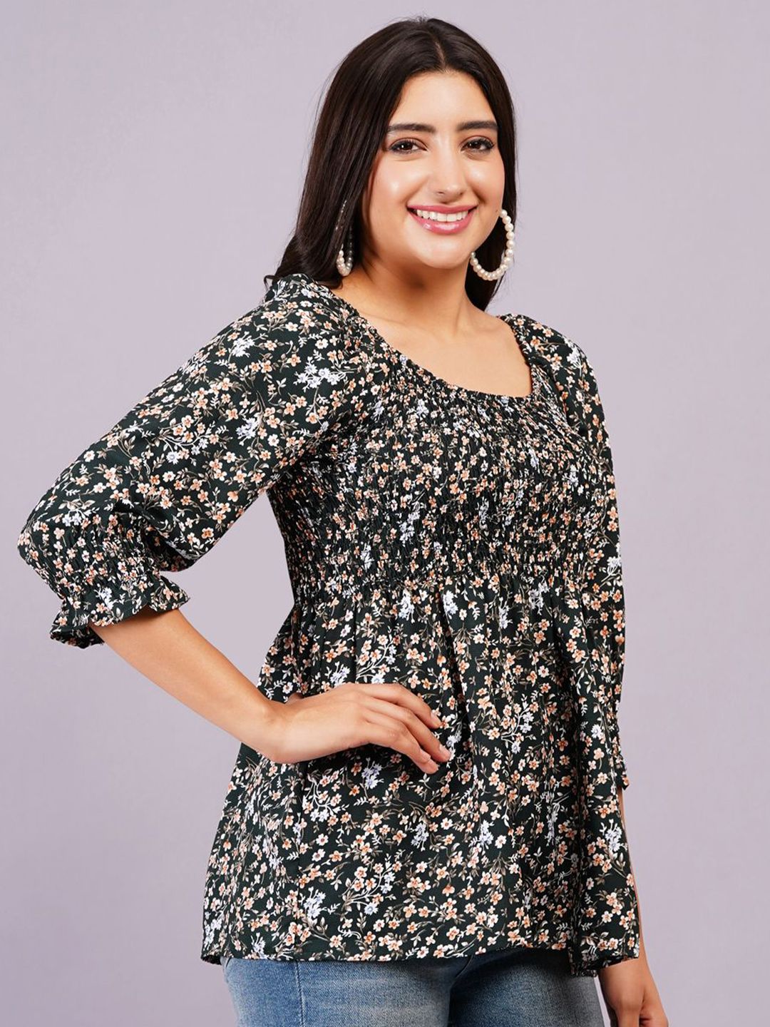 Dhimhi Women's Floral Bell Sleeve Top