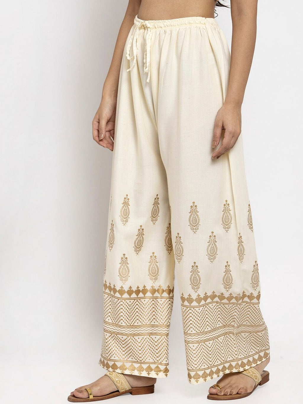 Dhimhi Women's Cream-Coloured Printed Straight Palazzos