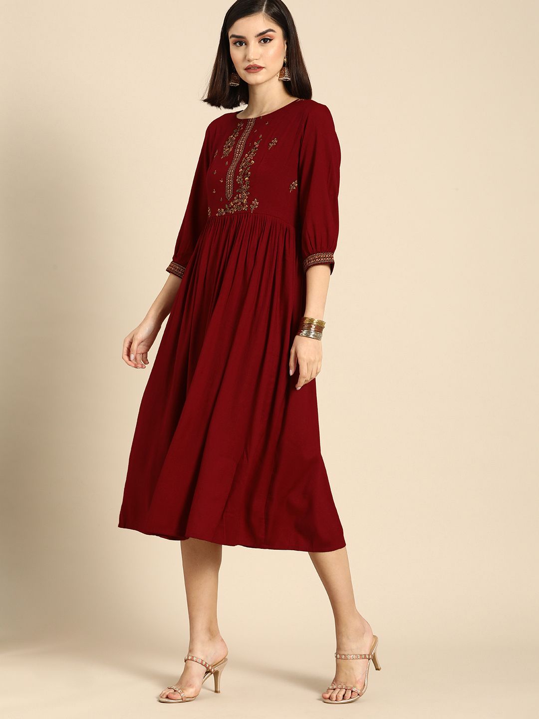 Dhimhi Women's Red Ethnic Motifs Dress