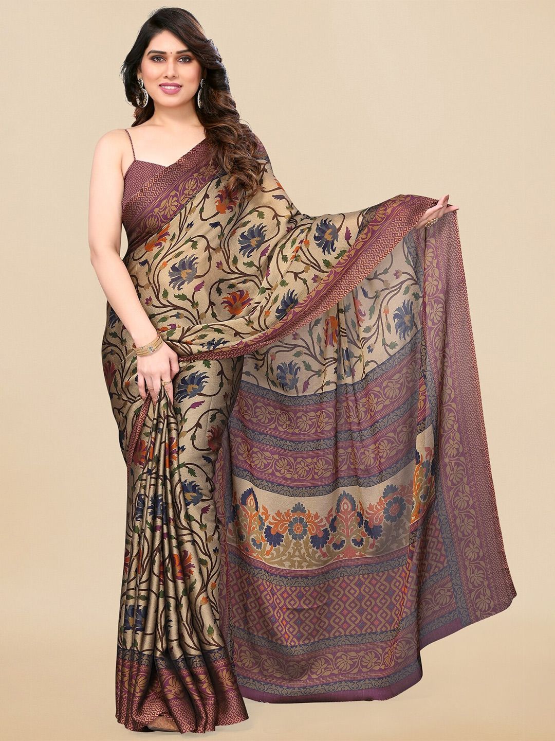 Dhimhi Women's Floral Poly Chiffon Saree