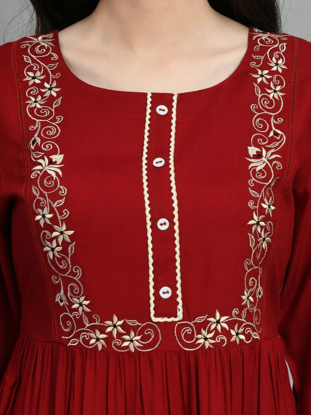 Dhimhi Women's Embroidered Gathered A-Line Tunic