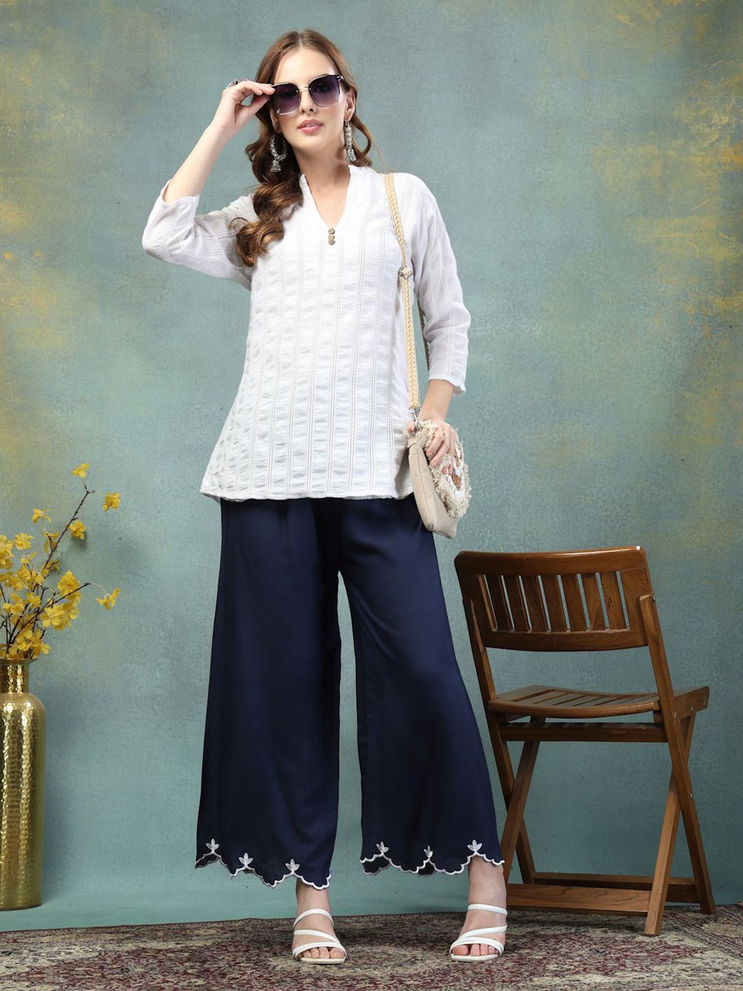 Dhimhi Women's Hem Design Ethnic Palazzos