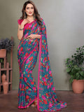 Dhimhi Women's Floral Poly Georgette Saree