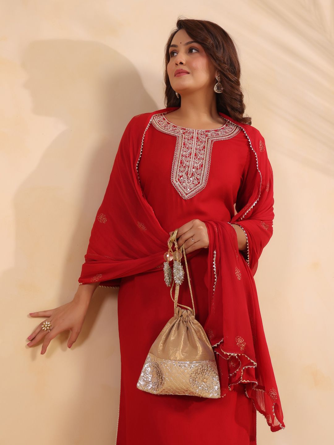 Dhimhi Women's Ethnic Motifs Embroidered Kurta with Trousers & Dupatta