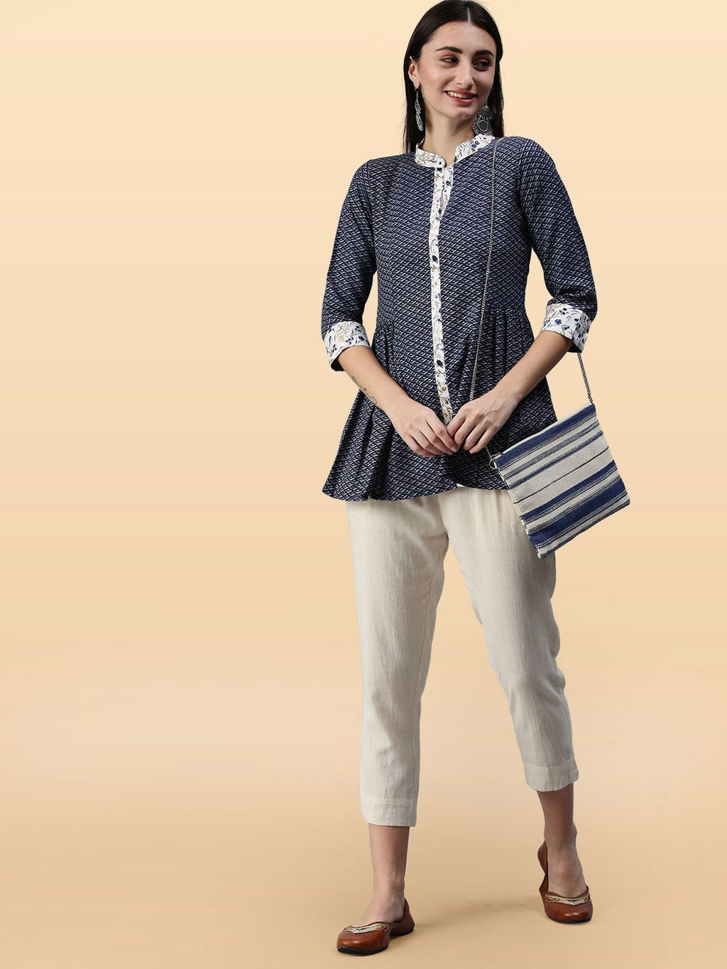 Dhimhi Women's Printed Mandarin Collar Tunics