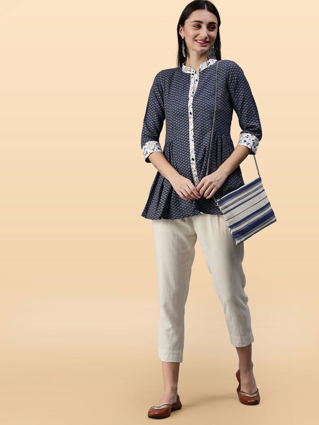 Dhimhi Women's Printed Mandarin Collar Tunics