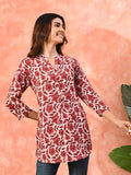 Dhimhi Women's Floral Printed Pure Cotton Three Quarter Sleeve Tunic