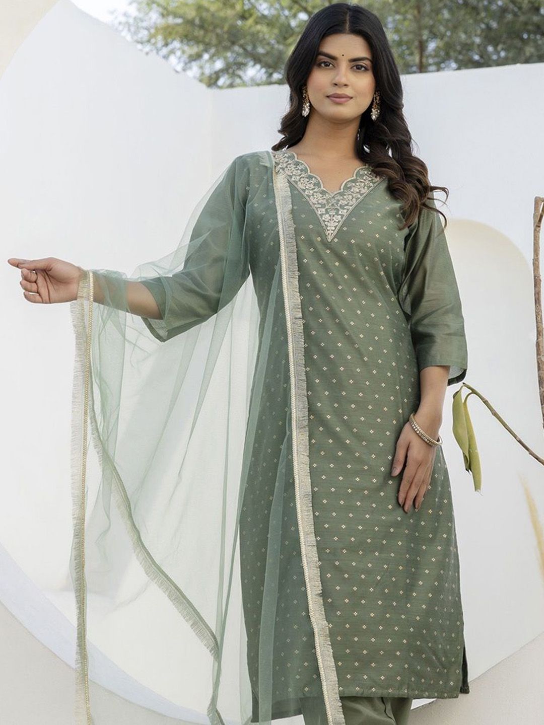 Dhimhi women's ethnic kurta pant set with matching dupatta, featuring traditional design and comfortable fabric.
