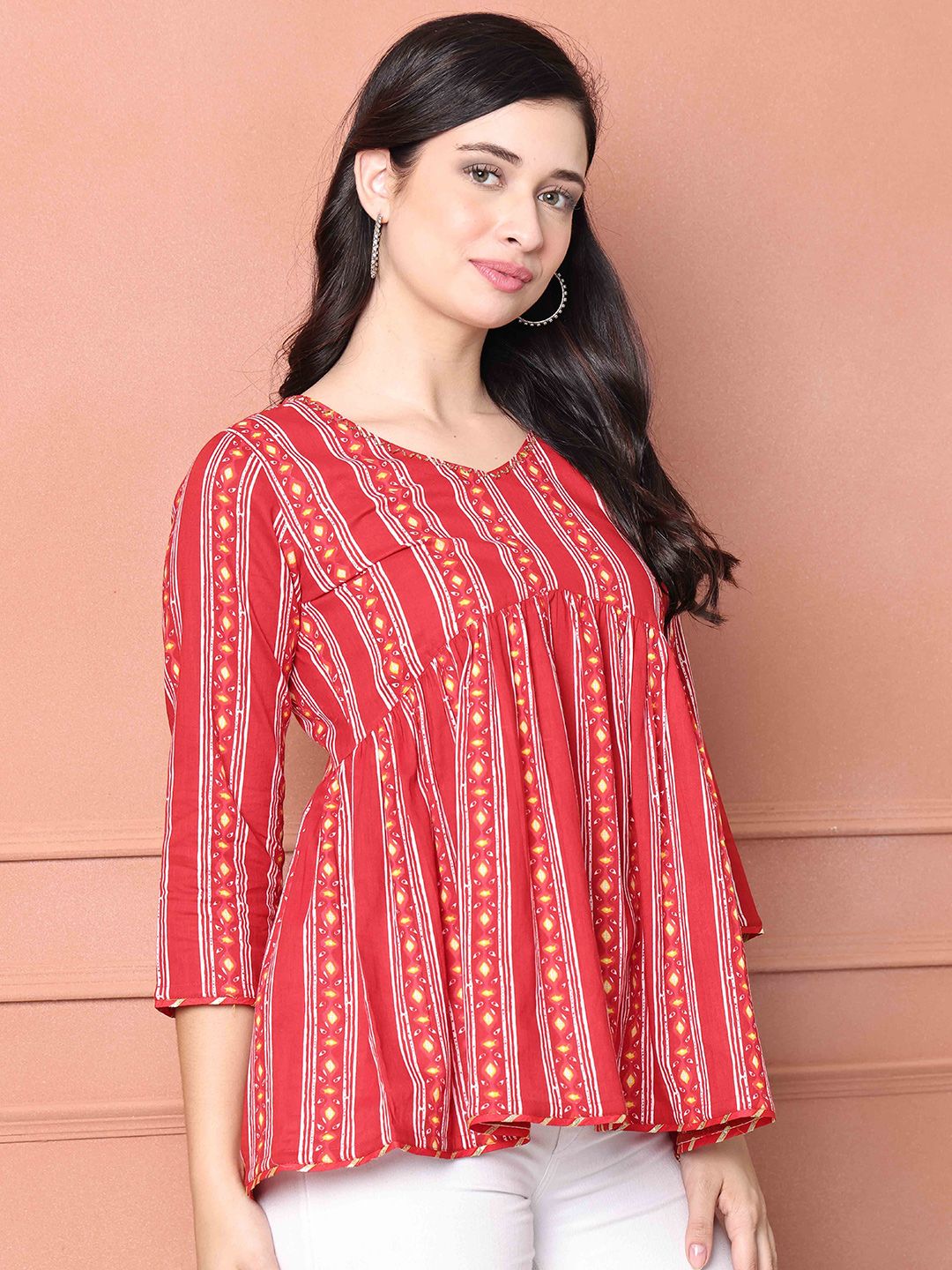 Dhimhi Women's Striped Cotton Empire Top