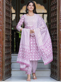 Dhimhi Women's Geometric Printed Pure Cotton Straight Kurta with Salwar & Dupatta
