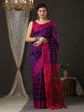 Dhimhi Women's Checked Print Saree With Unstitched blouse piece