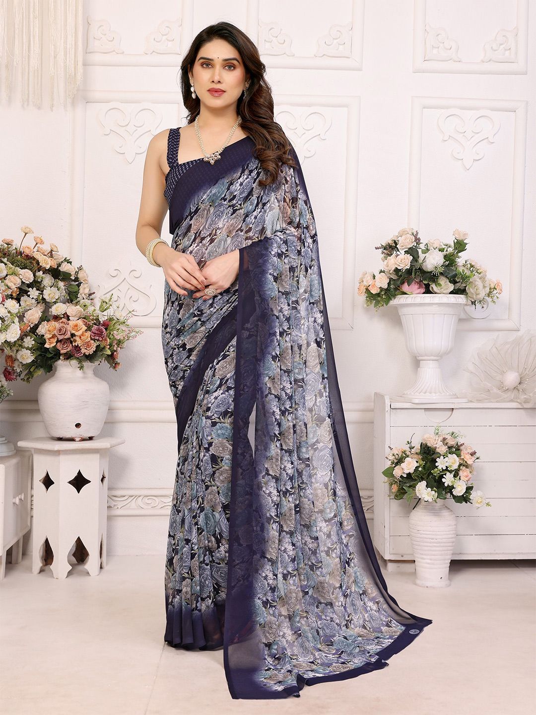 Dhimhi Women's Floral Pure Georgette Saree