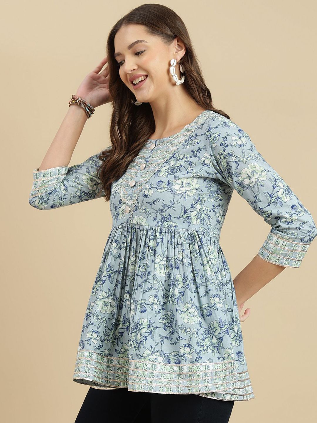 Dhimhi Women's Floral Print Pure Cotton Top