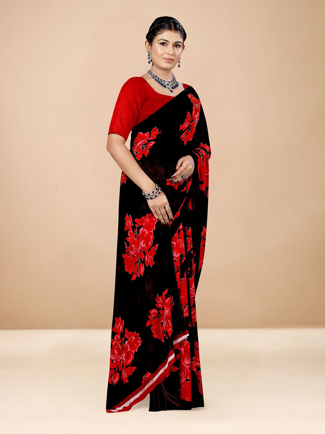 Dhimhi Women's Floral Poly Georgette Designer Saree