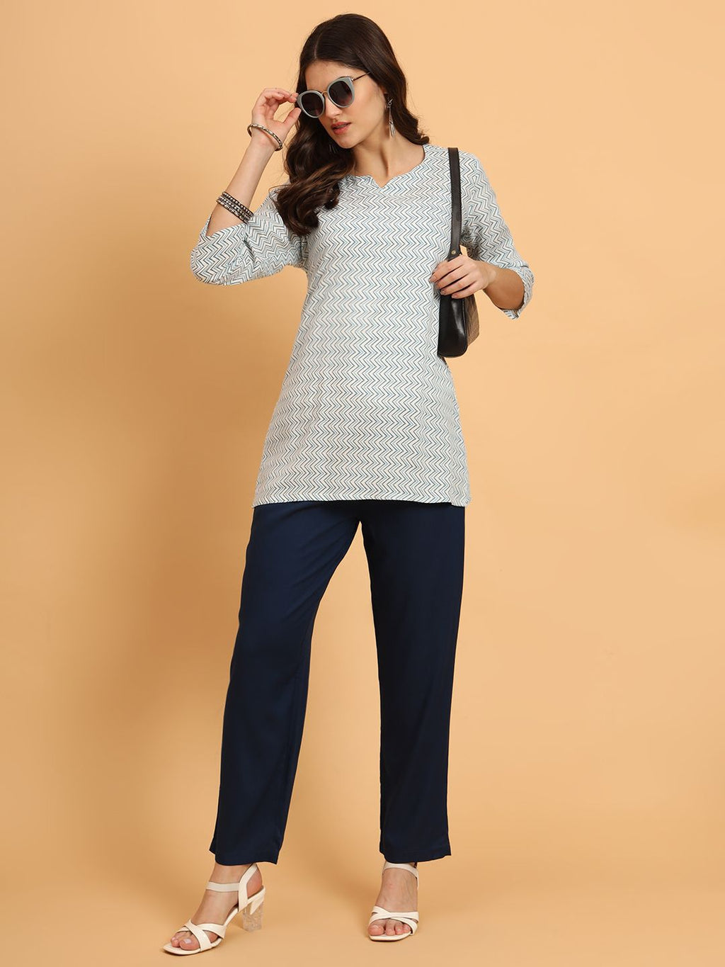 Dhimhi Women's Cotton Geometric Printed Longline Top