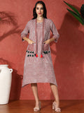 Dhimhi Women's Striped Embroidered Pure Cotton EthnicDress