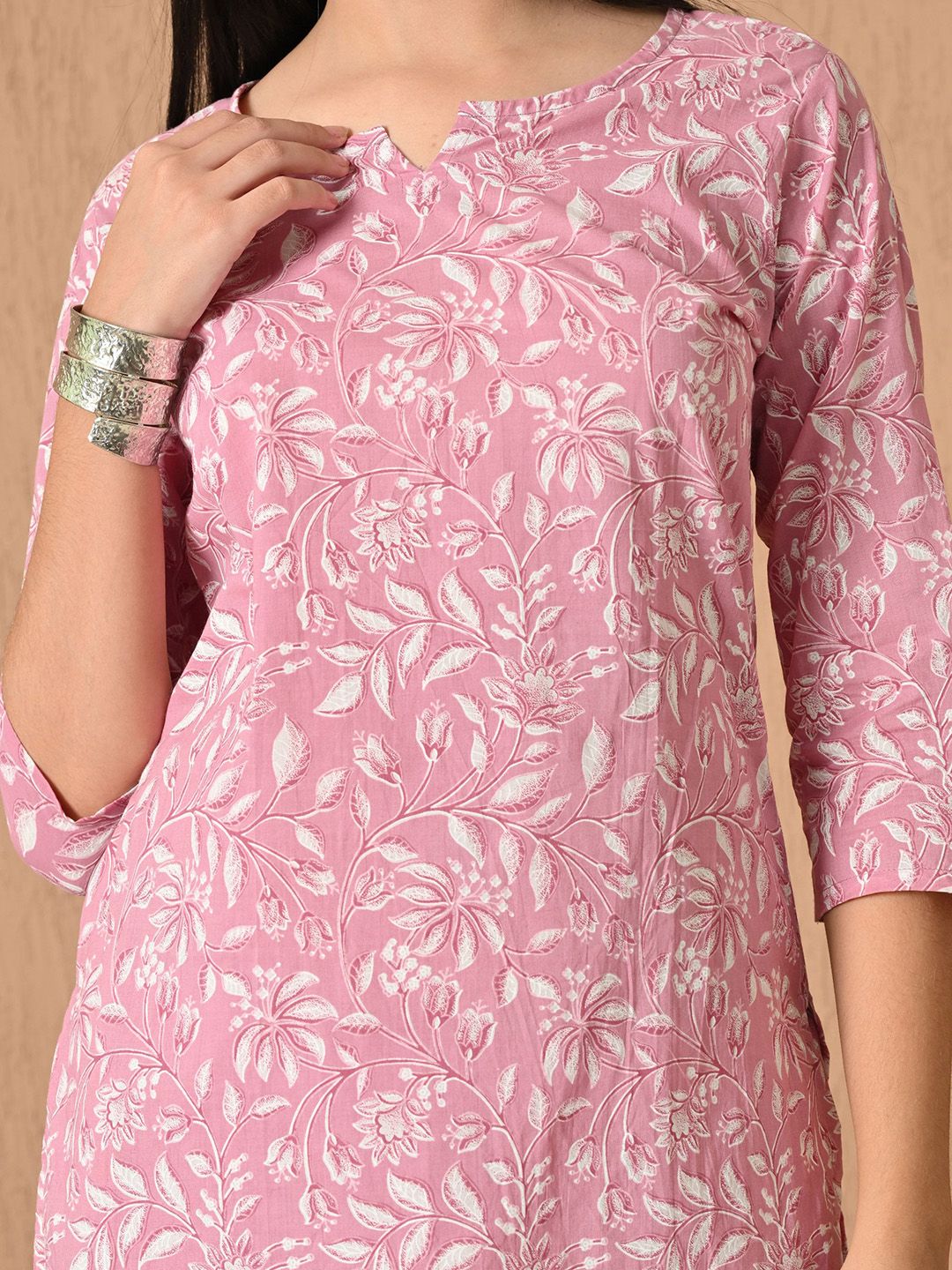 Dhimhi Women's Floral Printed Cotton Kurta with Trousers