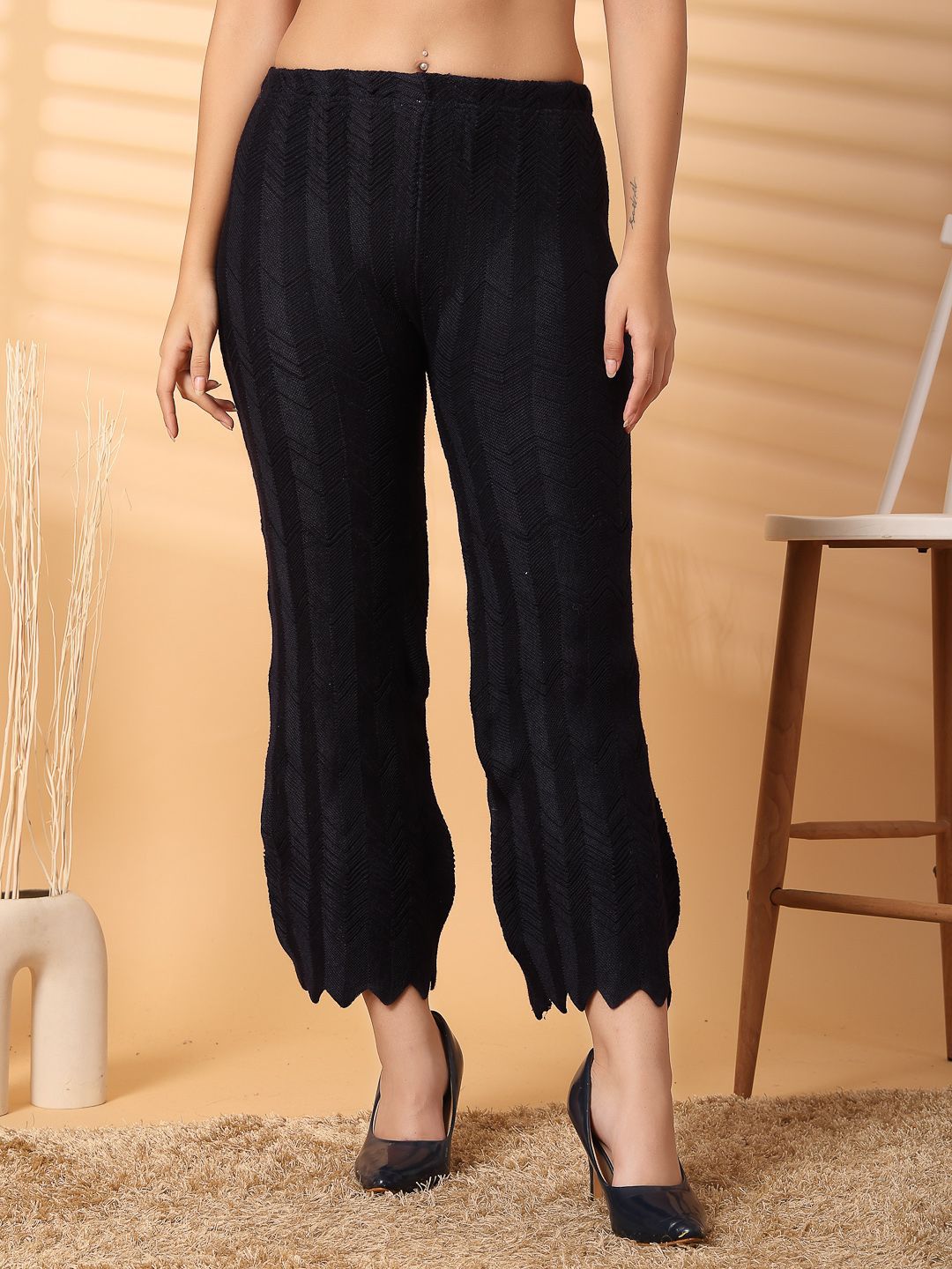 Dhimhi Women's Hem Design Knitted Ethnic Palazzos