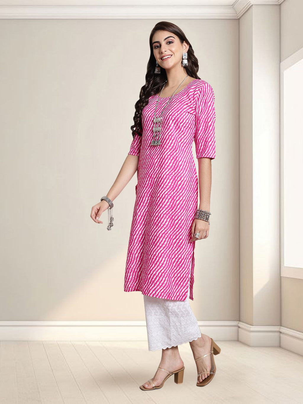 Women Leheriya Striped Daily Straight Kurta