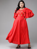 Dhimhi Women's Embroidered Fit and Flare Maxi Ethnic dress