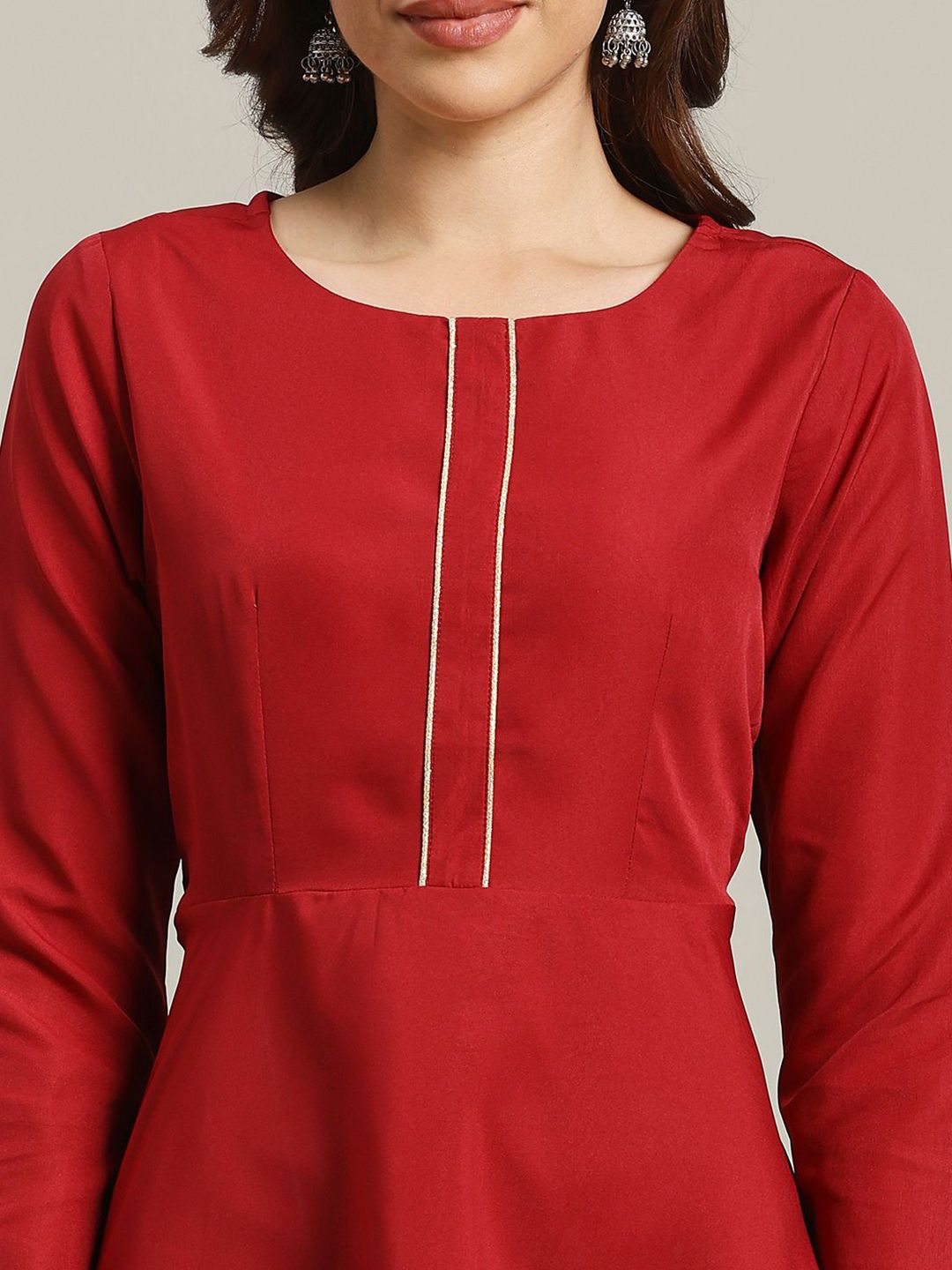 Round Neck Long Sleeves Anarkali Kurta With Georgette Dupatta