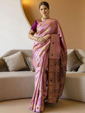 Dhimhi Women's Pink Silk Blend Woven Design Sarees