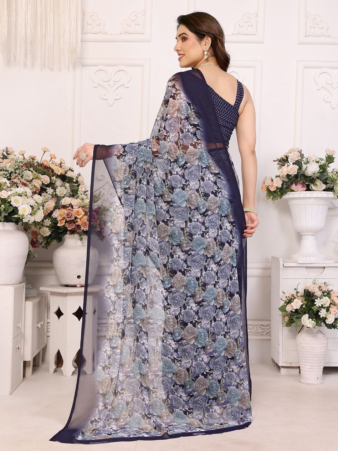 Dhimhi Women's Floral Pure Georgette Saree