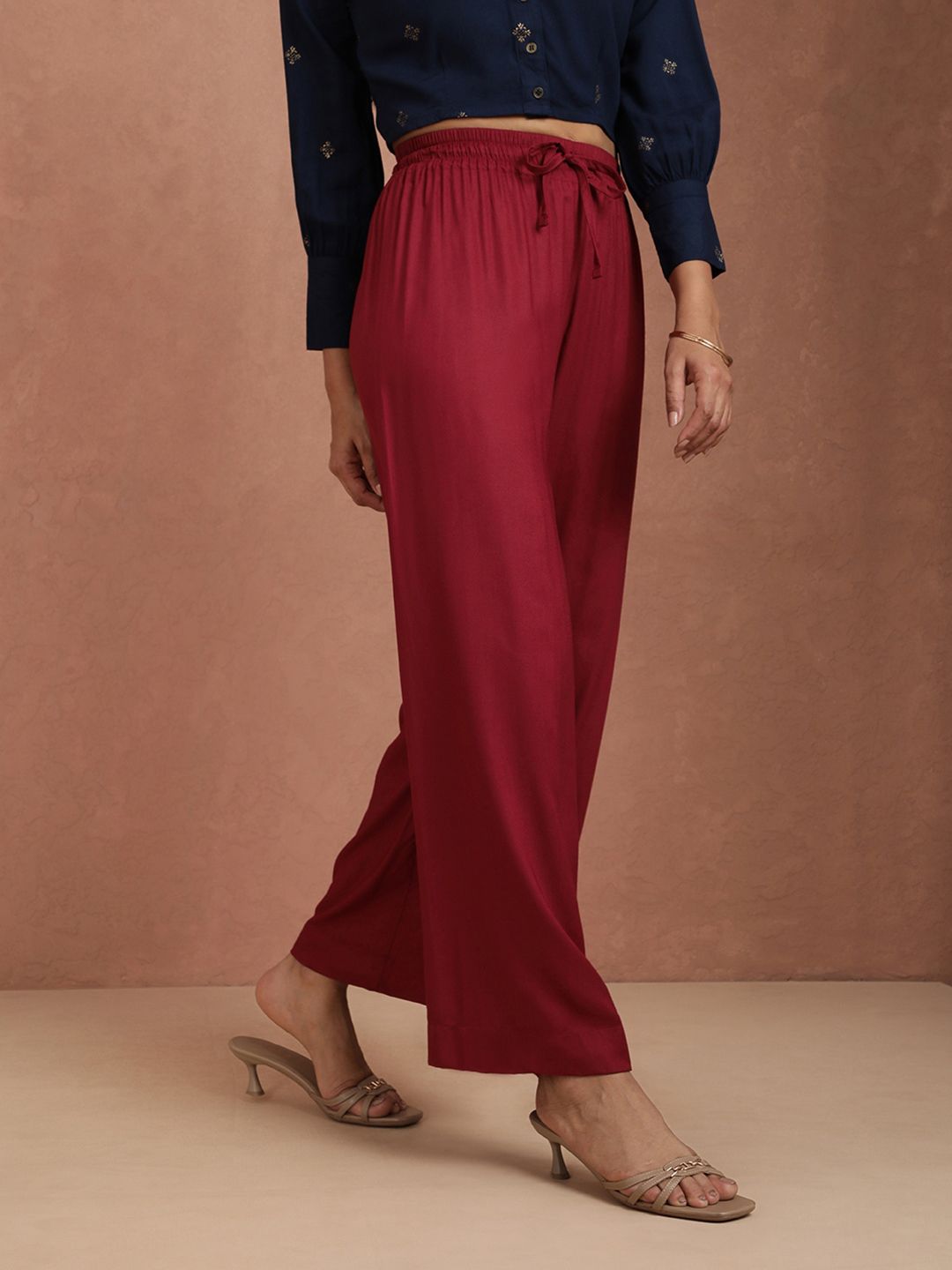 Dhimhi Women's Maroon Wide Leg Palazzos